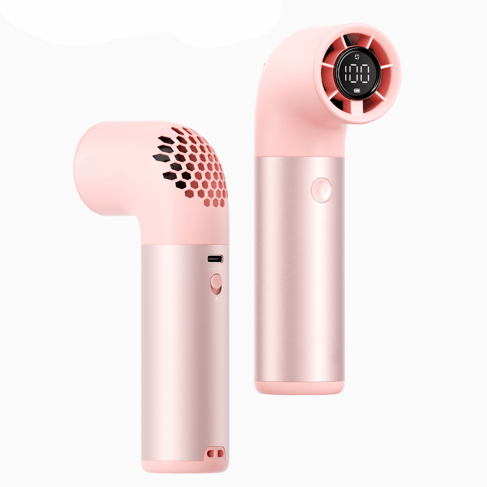 Portable handheld fan with rechargeable battery, foldable design, and 6-speed cooling options, perfect for on-the-go use. 7