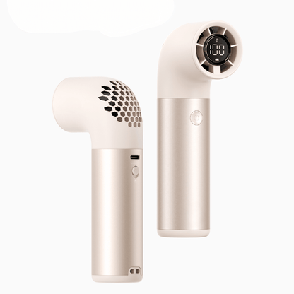 Portable handheld fan with rechargeable battery, foldable design, and 6-speed cooling options, perfect for on-the-go use. 4