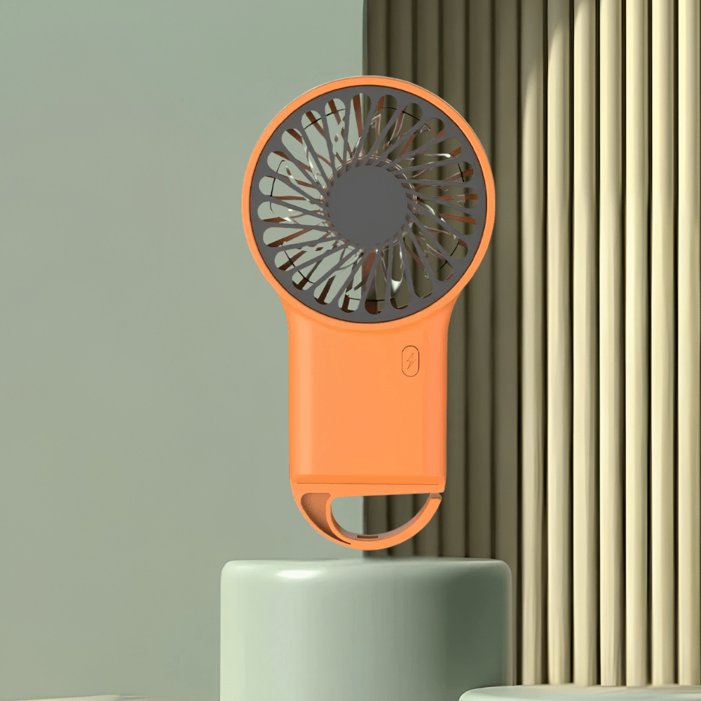 Portable handheld fan with USB rechargeable battery, featuring a foldable design for easy portability, perfect for on-the-go cooling solutions. 0