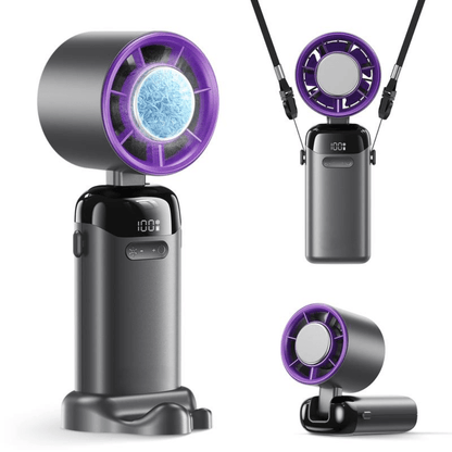 Portable handheld fan featuring USB rechargeable turbo airflow, designed for easy travel with its compact and lightweight design, perfect for staying cool on the go. 0