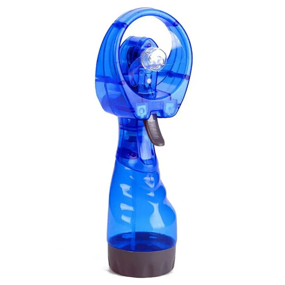 Portable handheld misting fan with rechargeable battery, perfect for travel and outdoor use, featuring a sleek design and cooling spray functionality. 3