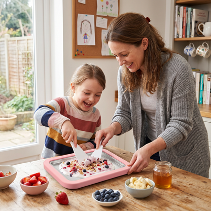 Portable Ice Cream Roll Maker featuring a quick cooling plate, designed for easy countertop use to create delicious rolled ice cream desserts at home. 5