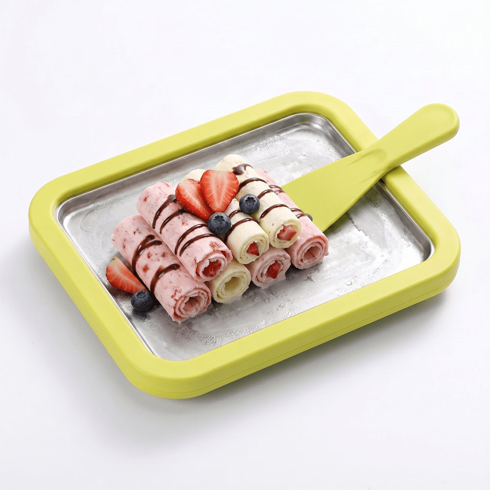Portable Ice Cream Roll Maker featuring a quick cooling plate, designed for easy countertop use to create delicious rolled ice cream desserts at home. 0