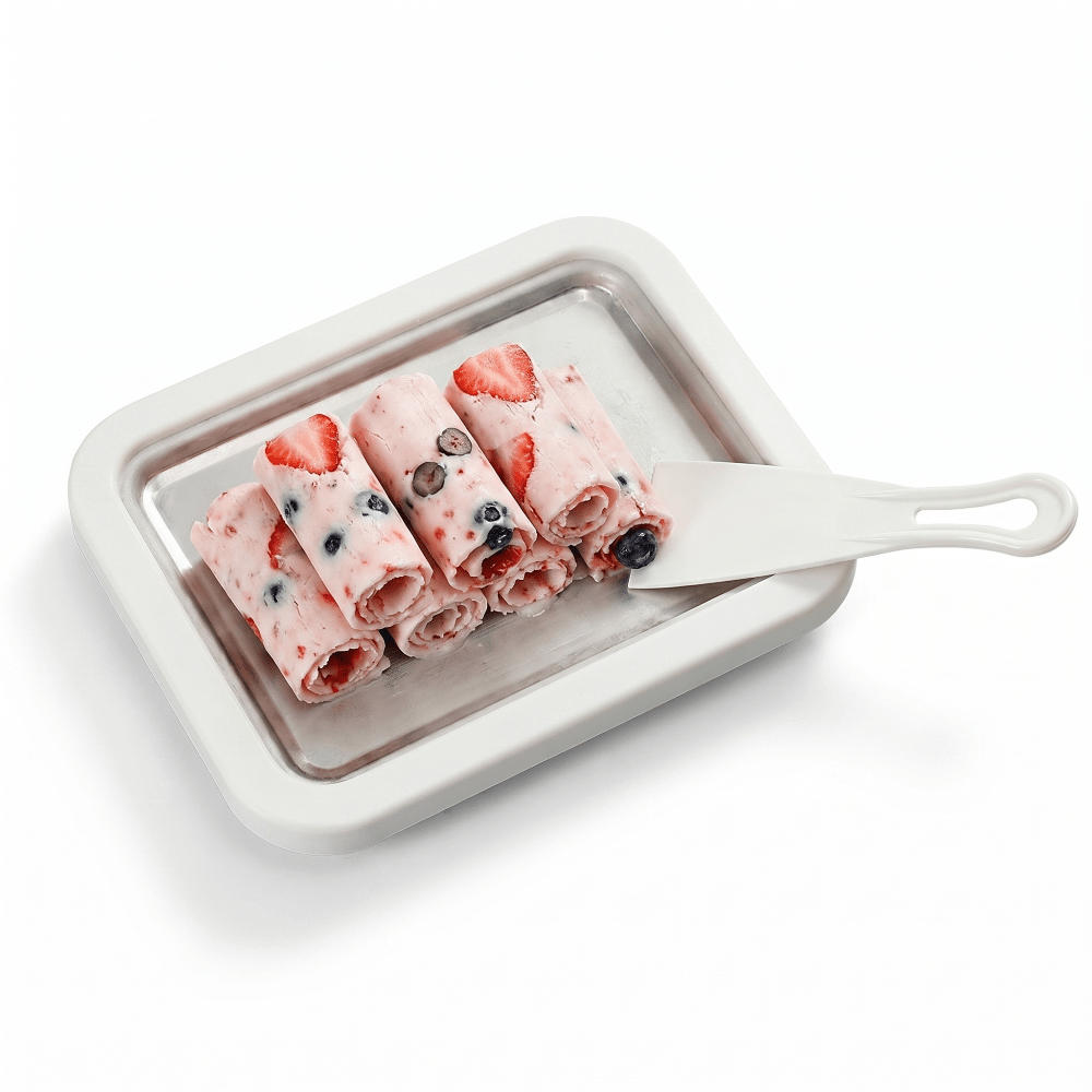 Portable Ice Cream Roll Maker featuring a quick cooling plate, designed for easy countertop use to create delicious rolled ice cream desserts at home. 7