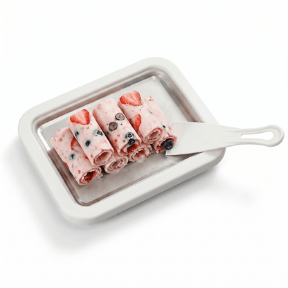 Portable Ice Cream Roll Maker featuring a quick cooling plate, designed for easy countertop use to create delicious rolled ice cream desserts at home. 7