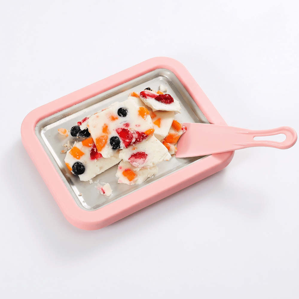 Portable Ice Cream Roll Maker featuring a quick cooling plate, designed for easy countertop use to create delicious rolled ice cream desserts at home. 4