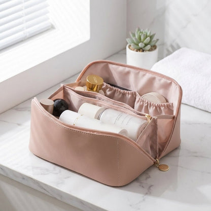 Portable Makeup Organizer with Multiple Compartments – Faux Leather, Water-Repellent Cosmetic Storage for Travel 1