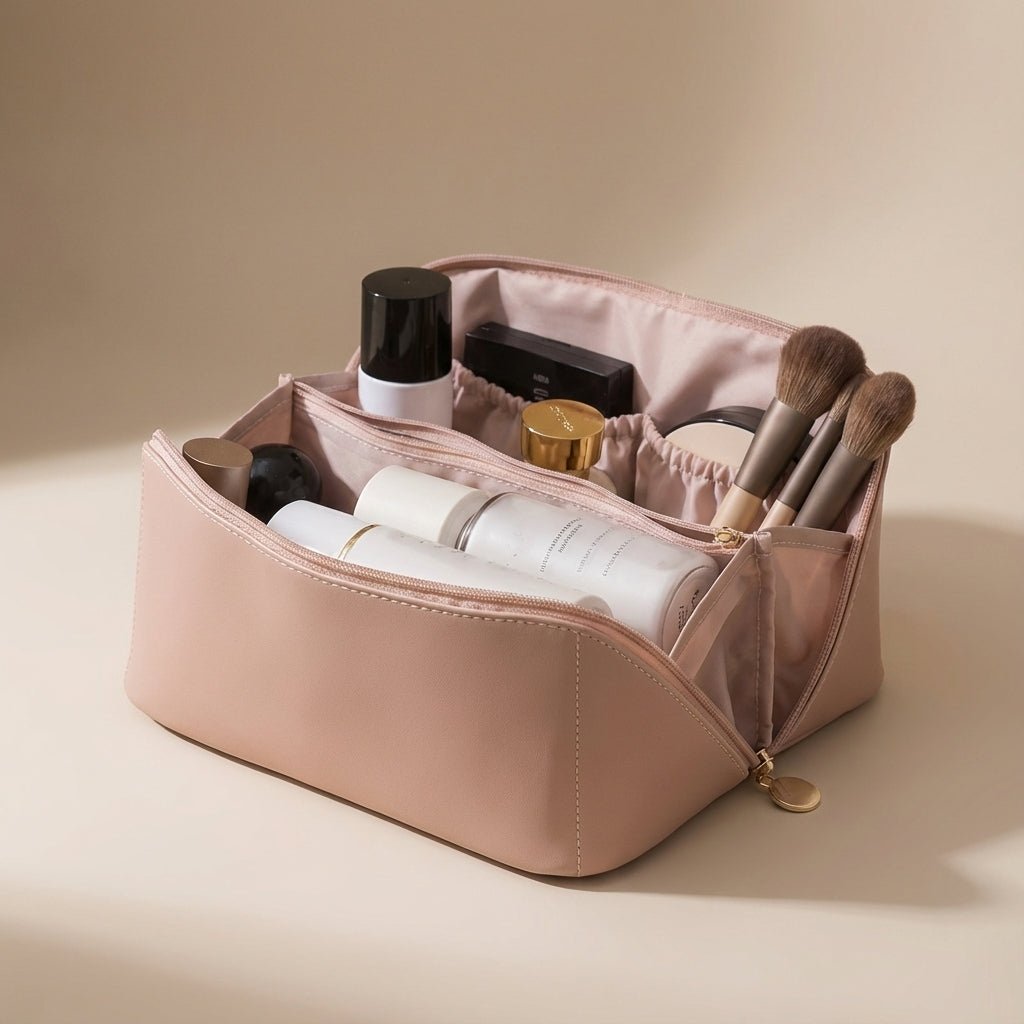 Portable Makeup Organizer with Multiple Compartments – Faux Leather, Water-Repellent Cosmetic Storage for Travel 2