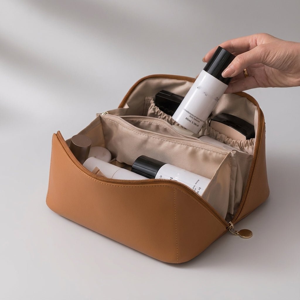 Portable Makeup Organizer with Multiple Compartments – Faux Leather, Water-Repellent Cosmetic Storage for Travel 4
