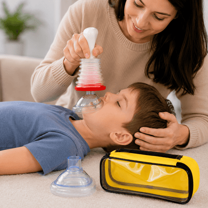 Portable manual airway suction device for choking rescue, featuring a lightweight design and includes both adult and child masks for effective emergency response. 5