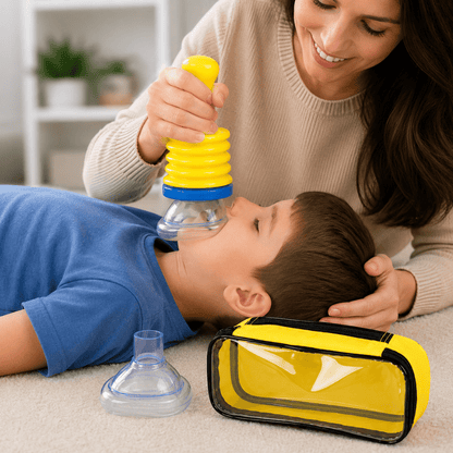Portable manual airway suction device for choking rescue, featuring a lightweight design and includes both adult and child masks for effective emergency response. 7