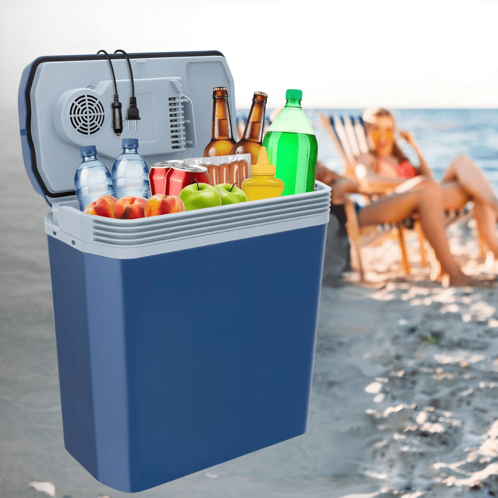 Portable Mini Fridge Cooler and Warmer with Dual Power, 24L capacity, ideal for camping and road trips, featuring a compact design for easy 0