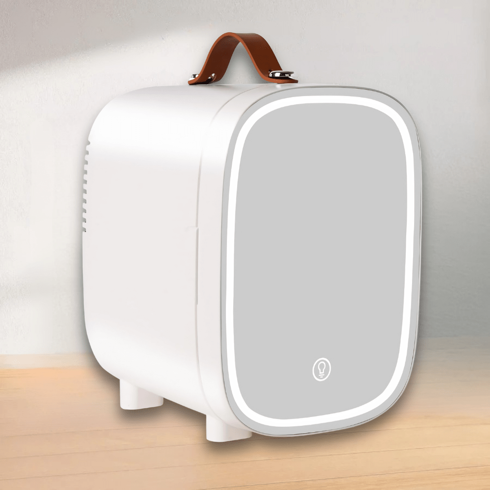 Portable Mini Fridge with cooling and warming function, 4L capacity, compact design ideal for dorms and offices, featuring a quiet operation. 0