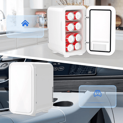Portable Mini Fridge with 6L capacity featuring cooling and warming functions, ideal for beverages at home, office, or on the go. 4