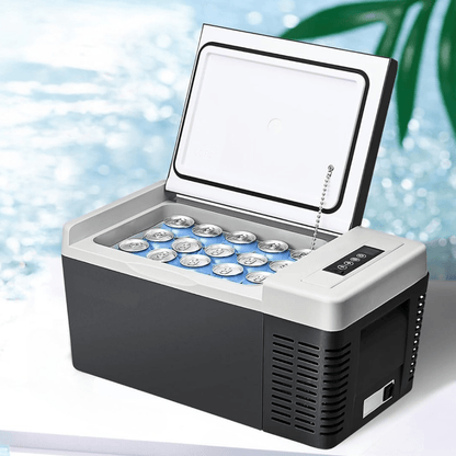 Portable Mini Fridge with Freezer Function and App Control, 19 Quart Compact Car Cooler ideal for travel and outdoor use, featuring a sleek design and 0