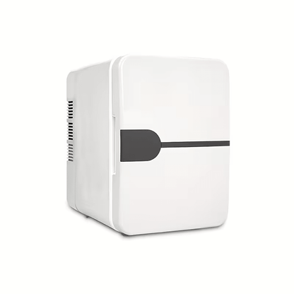 Portable Mini Fridge with USB-Powered Cooling, compact glossy design perfect for home and travel, ideal for keeping drinks and snacks cool on the go. 3