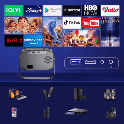 Portable Mini Projector with Bluetooth Connectivity for Home Entertainment – Compact Design for Movies and Gaming