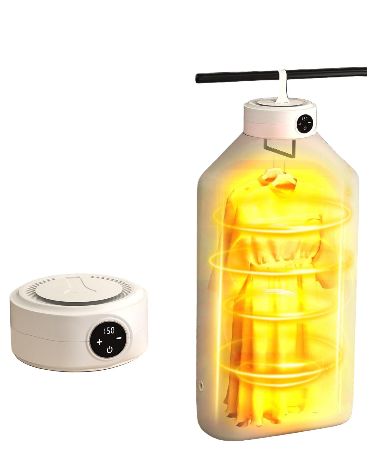 Portable Mini Tumble Dryer with adjustable timer, foldable bag, designed for small spaces, featuring an energy-efficient design. 0