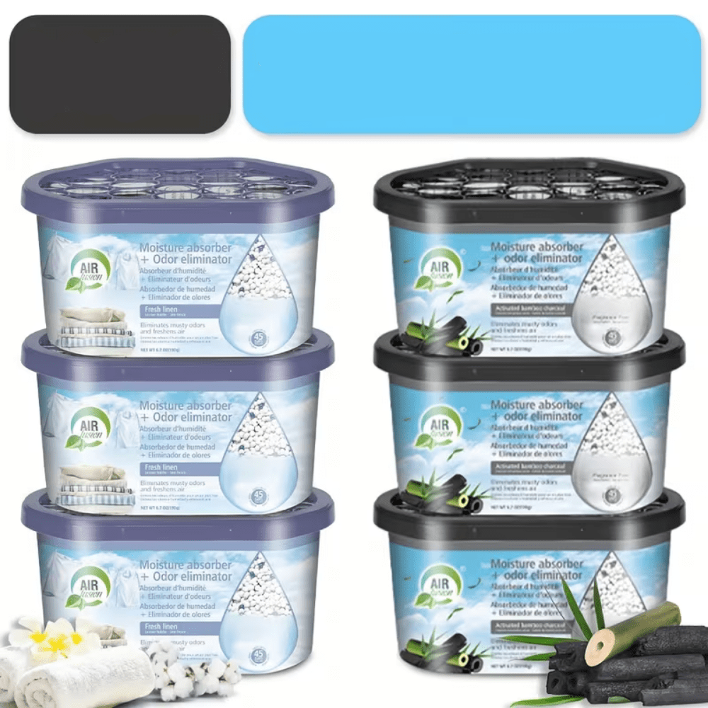 Portable moisture absorber dehumidifier boxes set designed for odor control, featuring a compact design ideal for use in closets, bathrooms, RVs, and kitchens 5