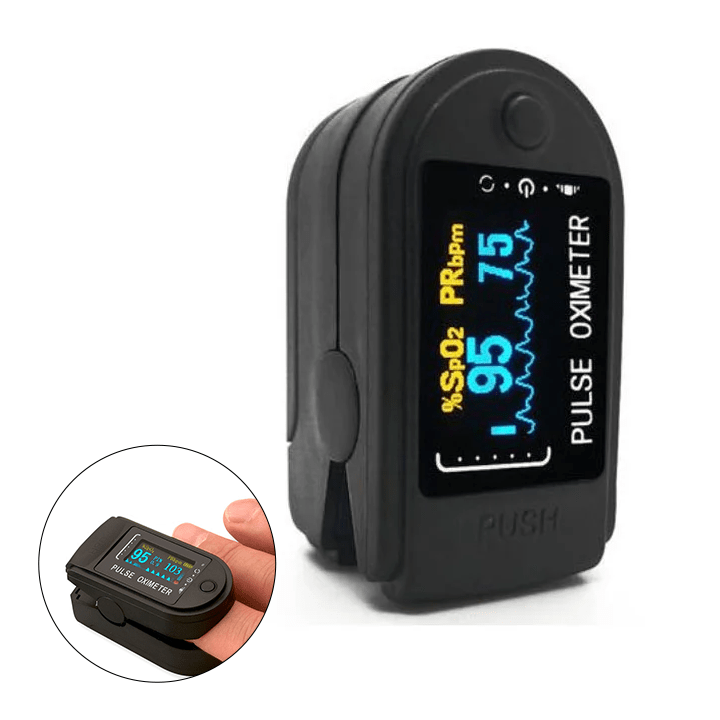 Portable pulse oximeter featuring an LED display for easy reading, designed for non-invasive monitoring of heart rate and oxygen saturation levels, with an auto shut 6