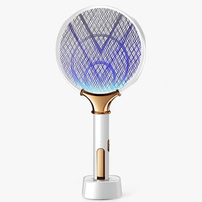 Portable rechargeable bug zapper lamp in sleek black, designed for indoor and outdoor use, effectively attracts and kills insects while being eco-friendly. 1