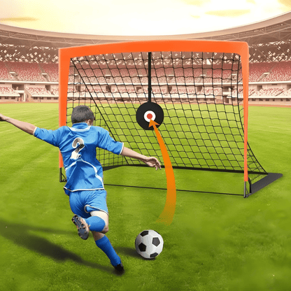 Portable soccer goal for kids featuring a reinforced steel frame and bright orange high-visibility design, perfect for outdoor training and practice sessions. 0