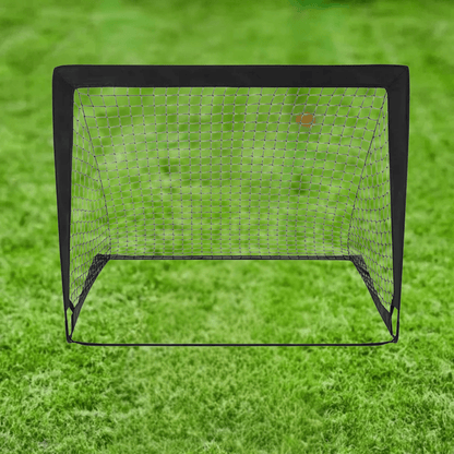 Portable soccer goal net featuring a foldable design for easy setup and storage, ideal for backyard practice, available in orange, red, or black. 2