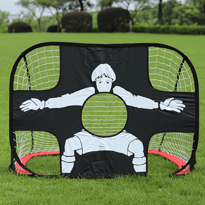 Portable soccer goal featuring a target cloth for outdoor training, designed with a folding mechanism, made of durable Oxford fabric, and measuring 120 x 80 0