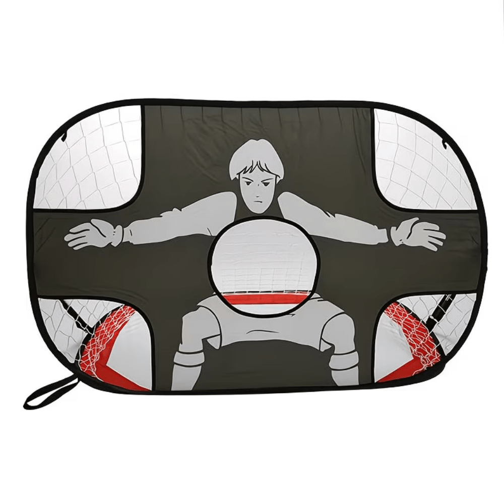 Portable soccer goal featuring a target cloth for outdoor training, designed with a folding mechanism, made of durable Oxford fabric, and measuring 120 x 80 2