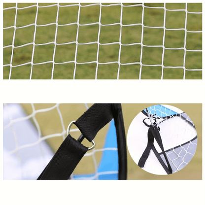 Portable soccer goal featuring a target cloth for outdoor training, designed with a folding mechanism, made of durable Oxford fabric, and measuring 120 x 80 6