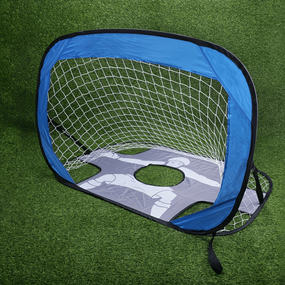 Portable soccer goal featuring a target cloth for outdoor training, designed with a folding mechanism, made of durable Oxford fabric, and measuring 120 x 80 4