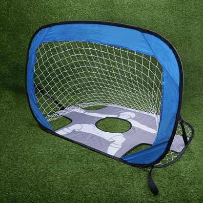 Portable soccer goal featuring a target cloth for outdoor training, designed with a folding mechanism, made of durable Oxford fabric, and measuring 120 x 80 4
