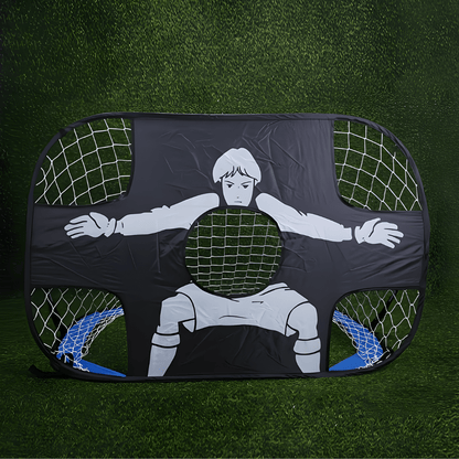 Portable soccer goal featuring a target cloth for outdoor training, designed with a folding mechanism, made of durable Oxford fabric, and measuring 120 x 80 3