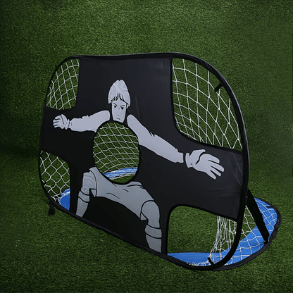 Portable soccer goal featuring a target cloth for outdoor training, designed with a folding mechanism, made of durable Oxford fabric, and measuring 120 x 80 5