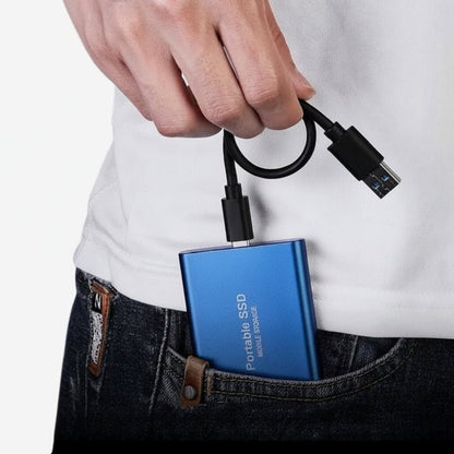 Portable SSD external hard drive featuring USB 3.1 for fast data transfer, designed for compact backup storage and easy portability. 0