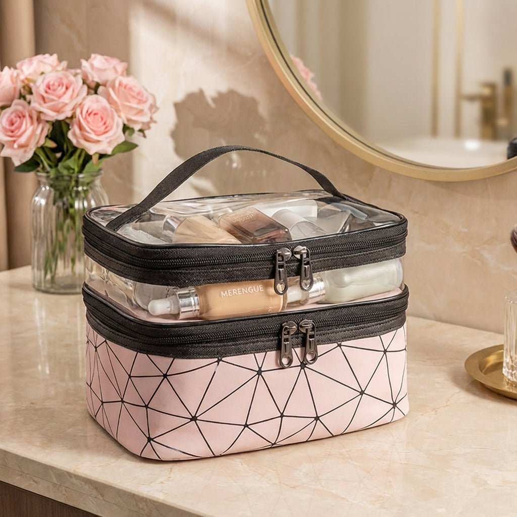 Portable Toiletry Bag with Waterproof Design and Transparent Top – Double Layer Travel Organizer for Men and Women 1