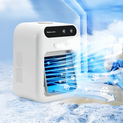 Portable USB evaporative cooler and humidifier, compact personal cooling fan designed for efficient cooling and moisture, ideal for home or office use. 0