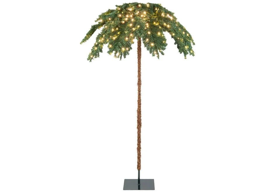 Pre-Lit Artificial Christmas Palm Tree featuring 250 Warm White LEDs, standing 1.83m tall, perfect for tropical holiday decor. 0