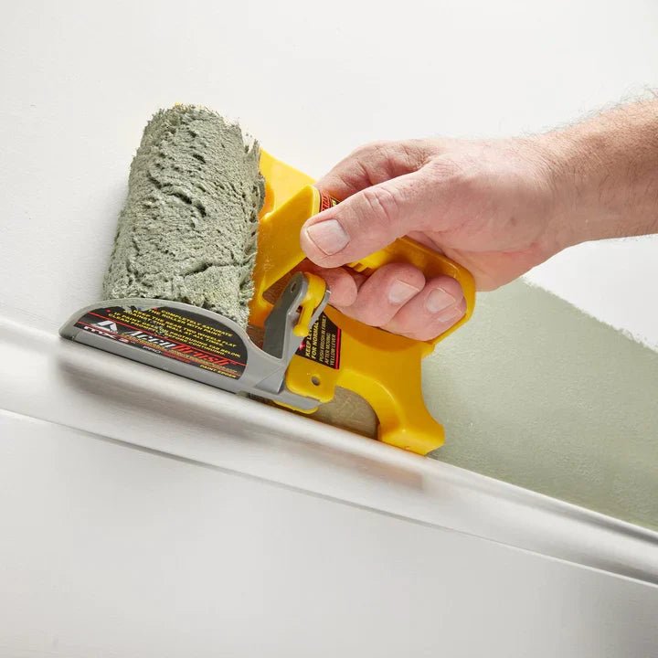 Precision painting roller designed for corners and edges, featuring an ergonomic handle for comfort and easy cleaning, made from durable PVC and cotton materials. 2