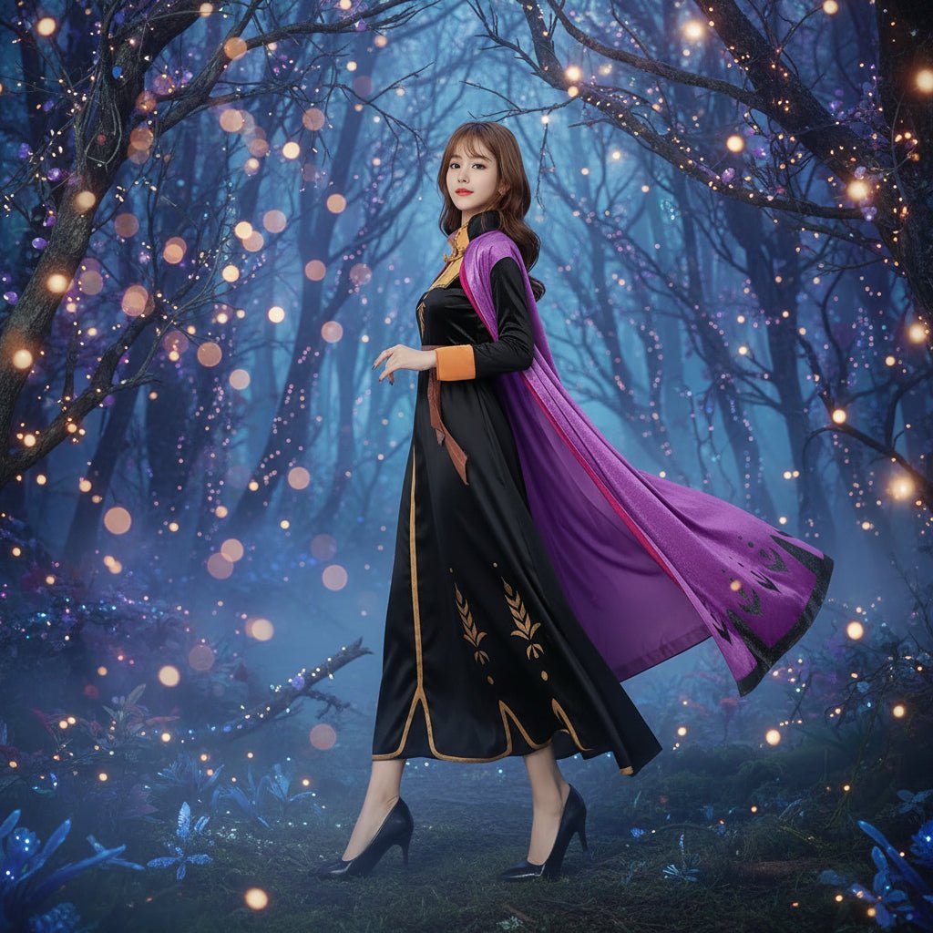 Enchanting princess costume dress with cloak for Halloween and cosplay, available in sizes S, M, L, and XL, perfect for fairytale-themed events 4