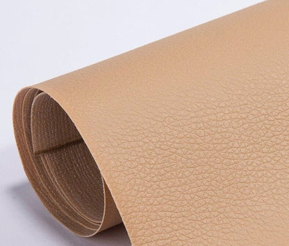 PU leather repair patch in black, showcasing its waterproof and self-adhesive features, ideal for seamless restoration of furniture and upholstery. 17