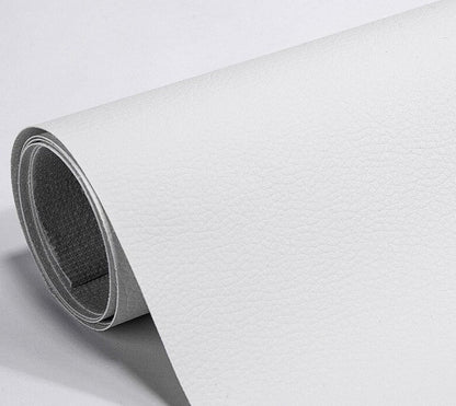 PU leather repair patch in black, showcasing its waterproof and self-adhesive features, ideal for seamless restoration of furniture and upholstery. 11