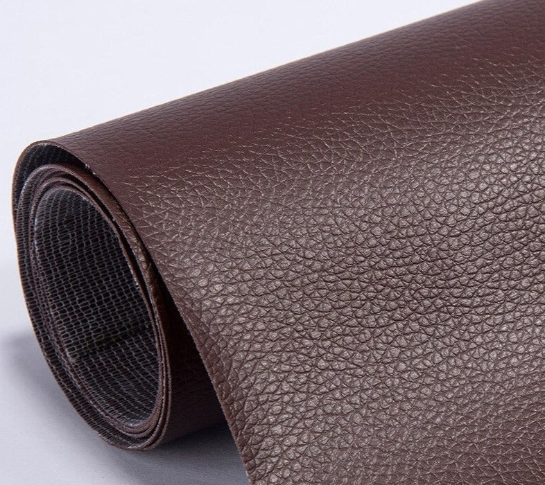 PU leather repair patch in black, showcasing its waterproof and self-adhesive features, ideal for seamless restoration of furniture and upholstery. 15