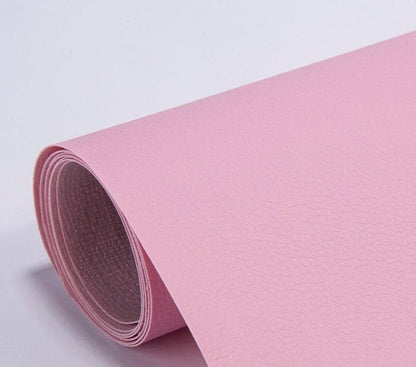 PU leather repair patch in black, showcasing its waterproof and self-adhesive features, ideal for seamless restoration of furniture and upholstery. 4