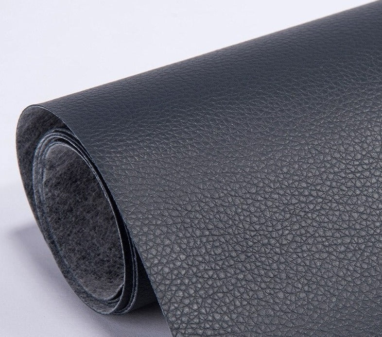 PU leather repair patch in black, showcasing its waterproof and self-adhesive features, ideal for seamless restoration of furniture and upholstery. 13