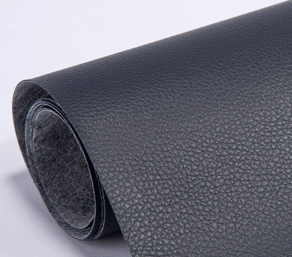 PU leather repair patch in black, showcasing its waterproof and self-adhesive features, ideal for seamless restoration of furniture and upholstery. 13