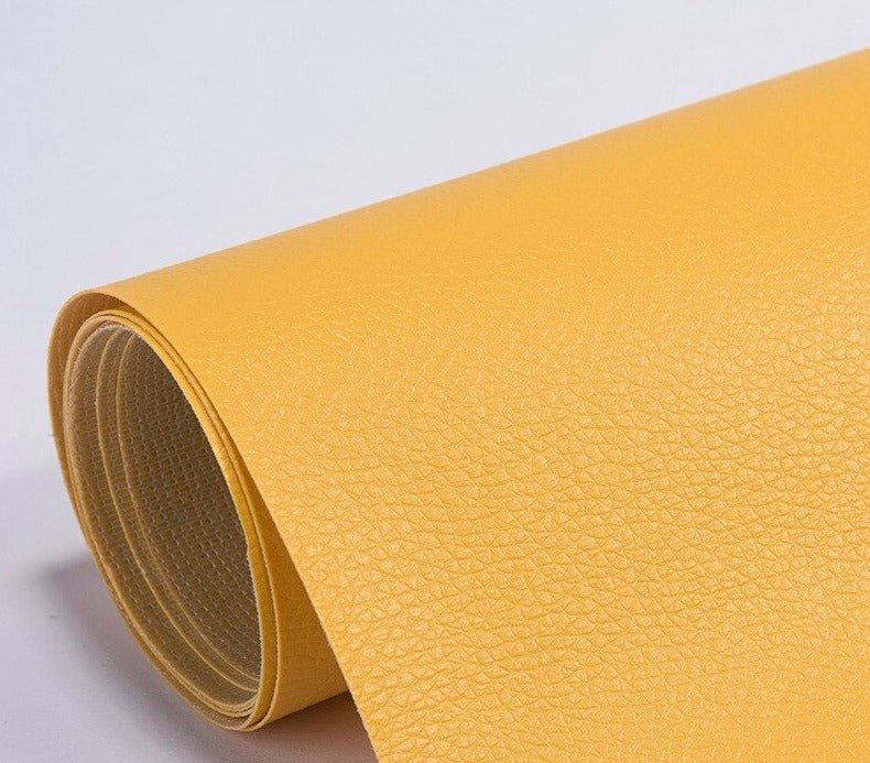 PU leather repair patch in black, showcasing its waterproof and self-adhesive features, ideal for seamless restoration of furniture and upholstery. 8