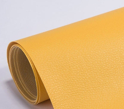 PU leather repair patch in black, showcasing its waterproof and self-adhesive features, ideal for seamless restoration of furniture and upholstery. 8
