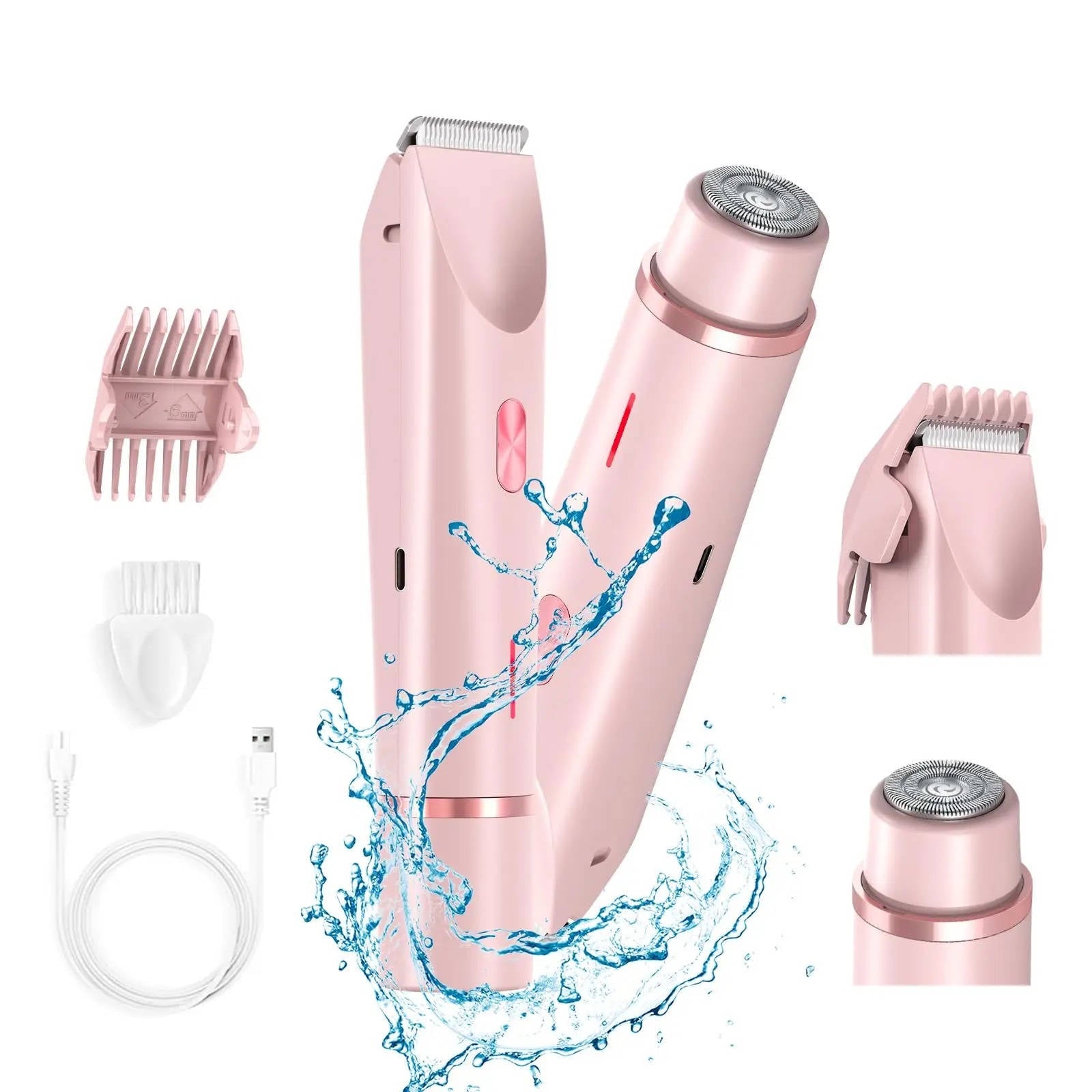 Gentle and quiet pubic hair trimmer featuring a dual head design, waterproof capability, perfect for body and facial grooming. 0