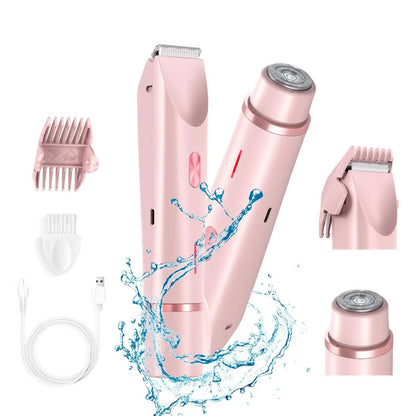 Gentle and quiet pubic hair trimmer featuring a dual head design, waterproof capability, perfect for body and facial grooming. 0